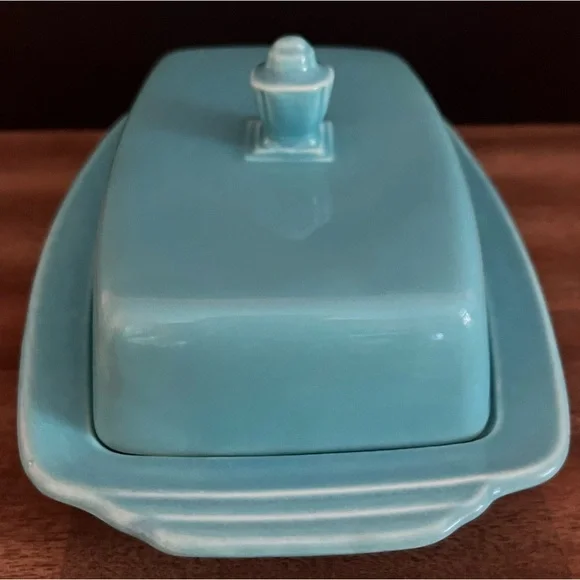 Homer Laughlin Harlequin Turquoise Half Pound Butter Dish  Rare Vintage - Picture 2 of 8